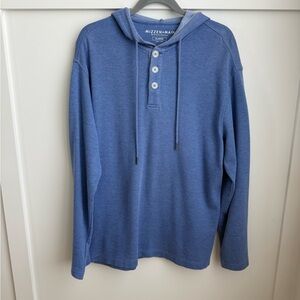 Mizzen+Main Blue Henley Hoodie with Drawstring